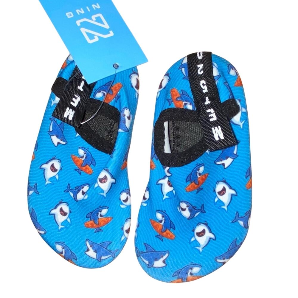 NWT Ning Baby Water Shoes 9–15 Months‎ Shark Print Aqua Swim Shoes